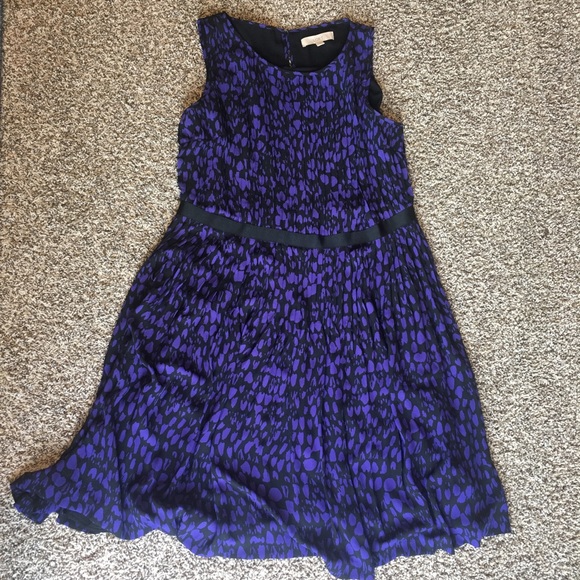 Loft Purple Leopard Pleated Cocktail Dress - Picture 2 of 7